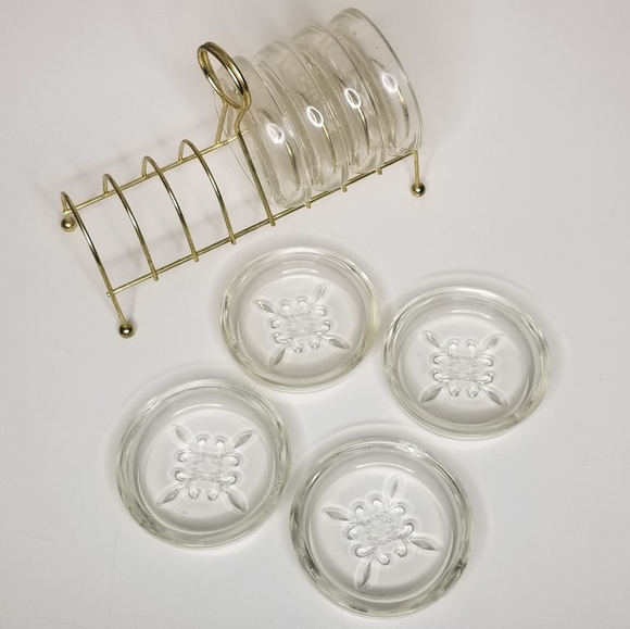 MCM Sovereign House 8 Fleur De Lis‎ Coaster Serving Set With Gold Wire Ra… - Picture 5 of 11